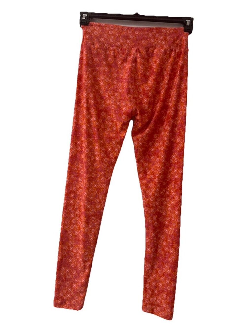 LuLaRoe Coral Orange Floral Daisy Print Leggings One Size OS Buttery Soft Womens